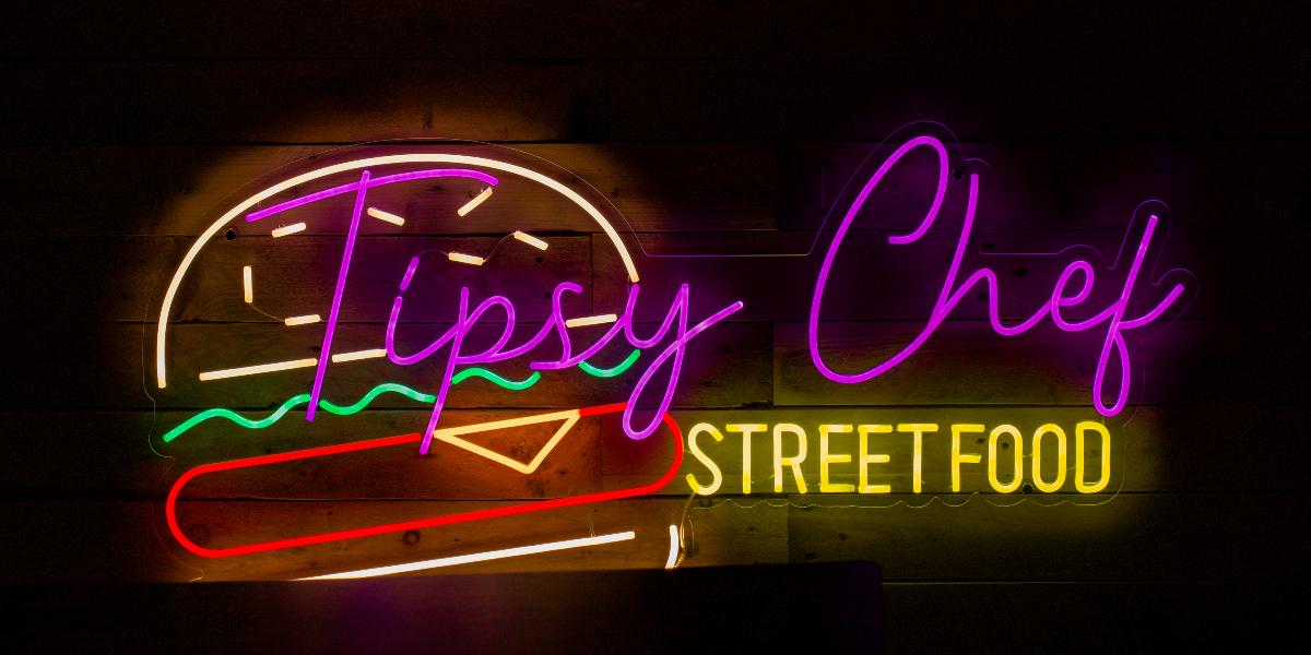 Main image: Tipsy Chef Street Food Neon Tipsy Chef Street Food sign.