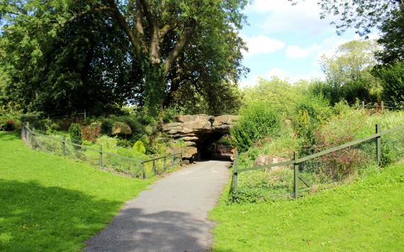 Rock feature bridge on Moor Park, leading to gardens.