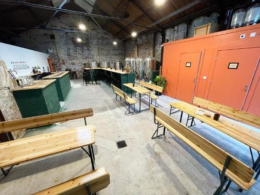 Interior and seating area inside Chain House Brewing Co.