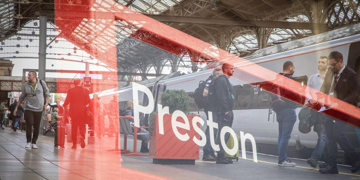 Preston Train Station people at platform