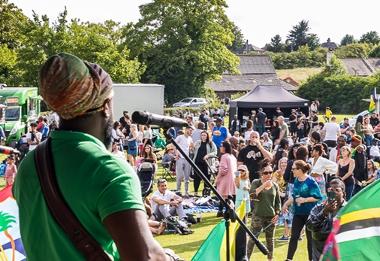 Performer singing on stage