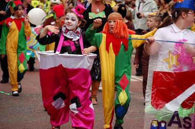 Children in clown outfits 