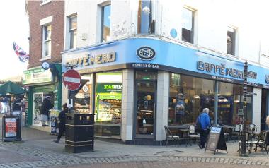 A view outside the entrance to Caffé Nero Friargate