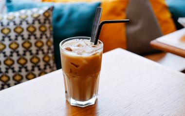 An iced coffee in a glass cup from Raffles Coffee House