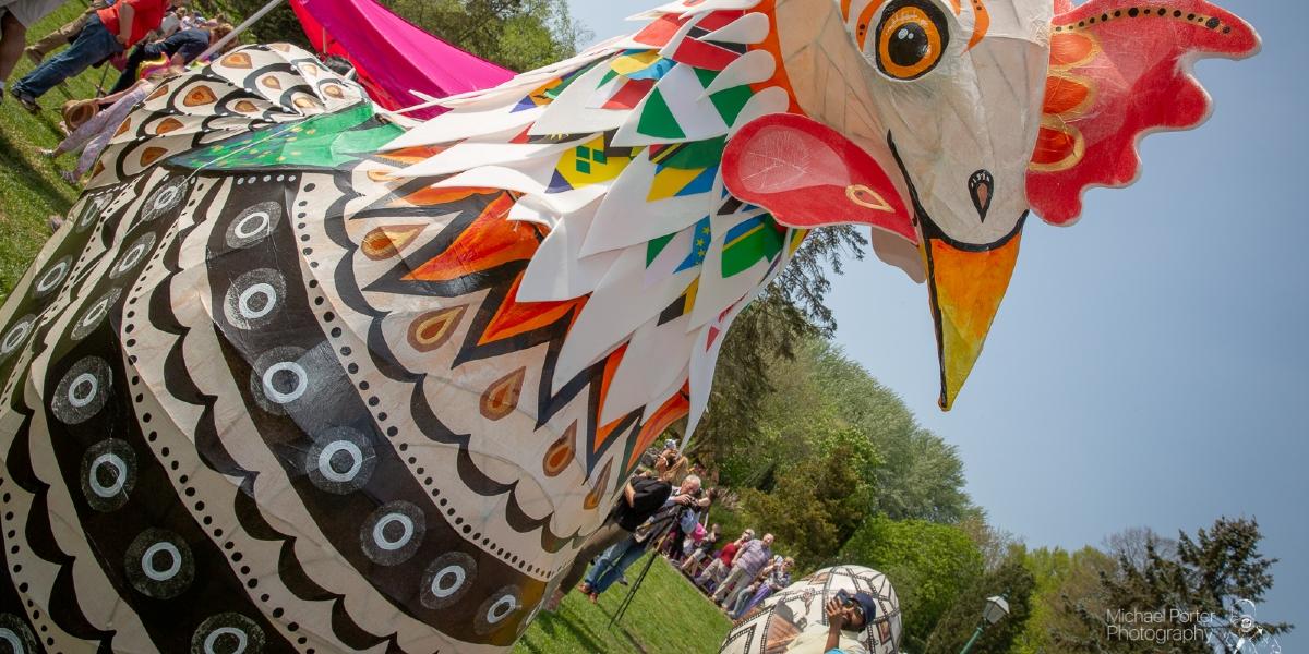 Main image: Giant chicken Easter decoration on Avenham Park during annual Egg Rolling event. Giant chicken Easter decoration on Avenham Park during annual Egg Rolling event.