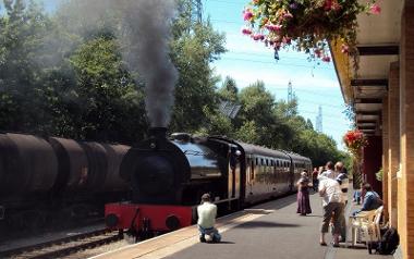 Steam train ready to leave Ribble Steam Railway's platform.