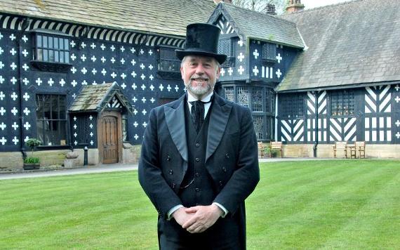 Simon Entwistle - Samlesbury Hall's history and ghost tour guide - outside the Hall.