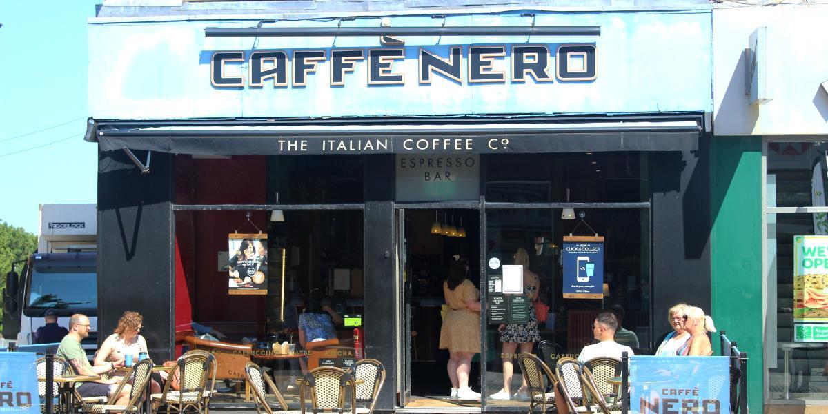 Main image: Caffe Nero, Preston, exterior.