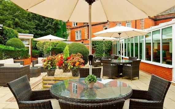 Outdoor lounge area at Preston Marriott Hotel.