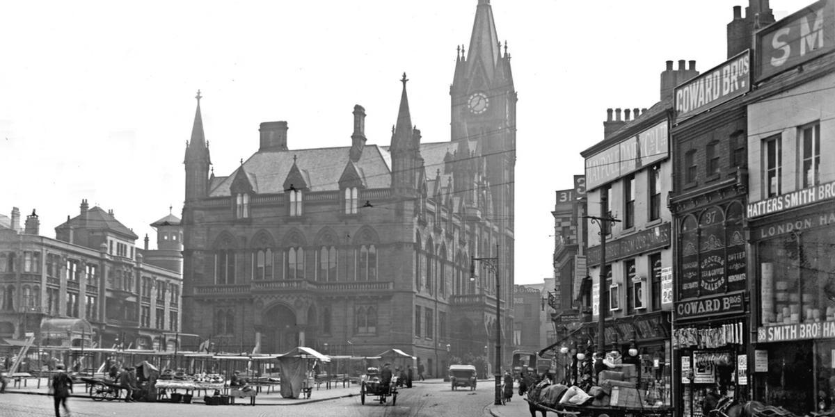 Main image Preston Historical Society Vintage photo of Preston's old town hall and market square.
