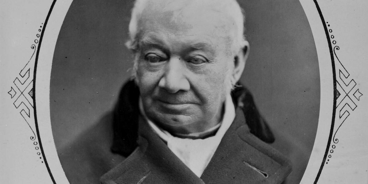 Main image: Joseph Livesey Photographic portrait of Joseph Livesey with detailing to each side.
