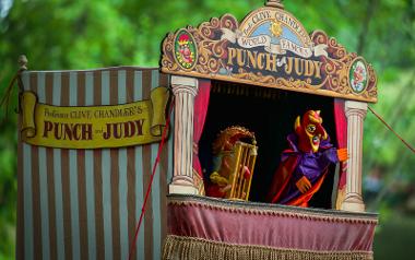 Punch and Judy show taking place on Winckley Square during Lancashire Encounter 2021.